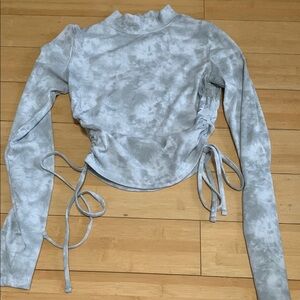 Grey and White Long Sleeve top with adjustable side lengths